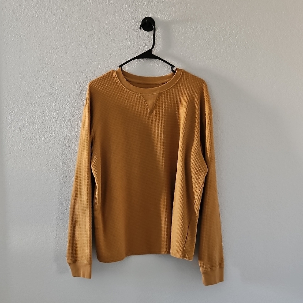 Arizona Men's Waffle Knit Sweater Crewneck Long Sleeve Gold L